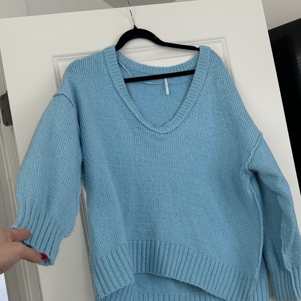 Free People Sky Blue V-Neck Sweater